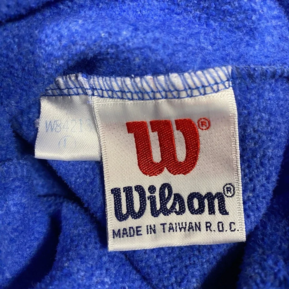 Vintage Wilson Athletic Shorts Mens Large Blue Fleece Lined Drawstring Logo Gym